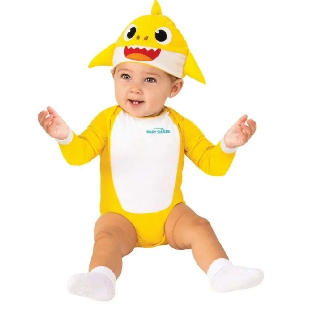 Pinkfong Baby Shark Costume Romper Onesie with Headpiece Yellow Infant 0-6 Mo - Picture 16 of 16